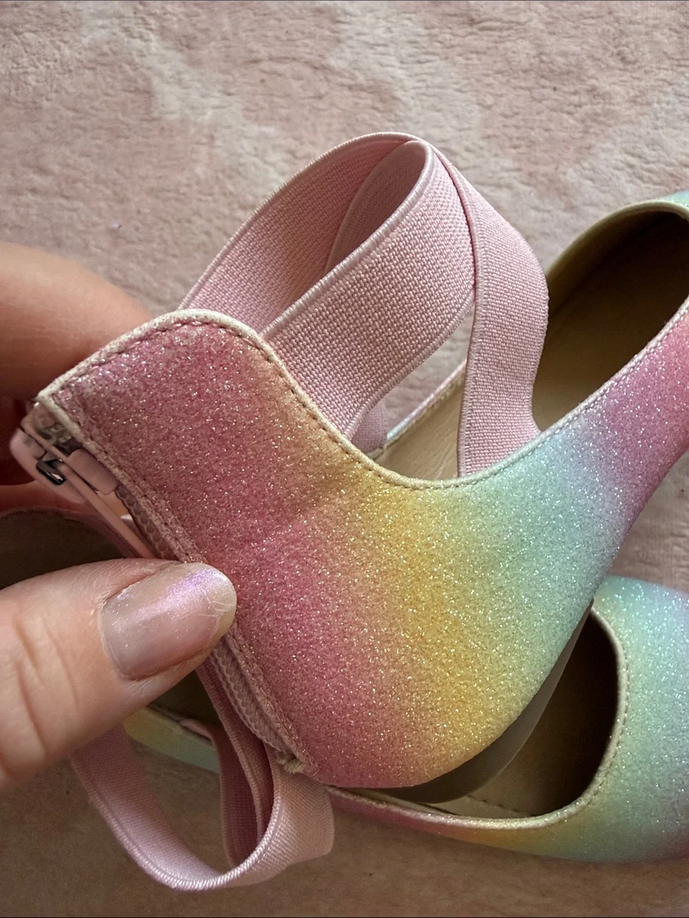 Toddler Girls Size 12 Rainbow Pastel Ballet Style Flats Zip Back